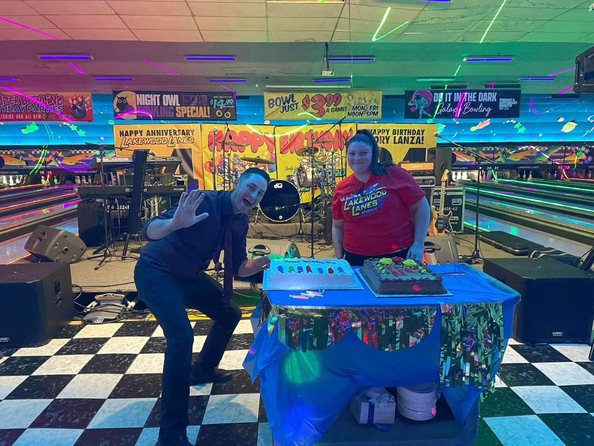 Birthday celebration with cakes at Lakewood Lanes